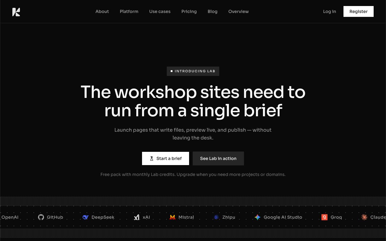 Krikkit — screenshot of the live product