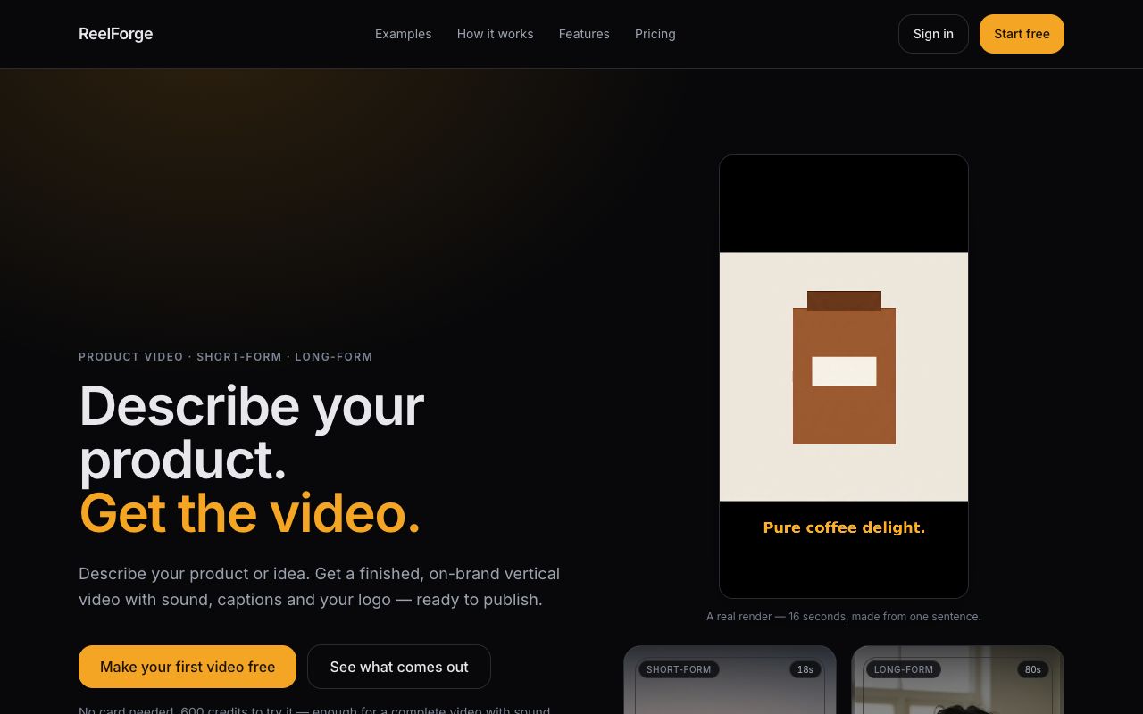 ReelForge — screenshot of the live product